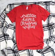 Mistletoe kisses and Christmas wishes womens T shirt - shirts with holiday sayings - Christmas Tees