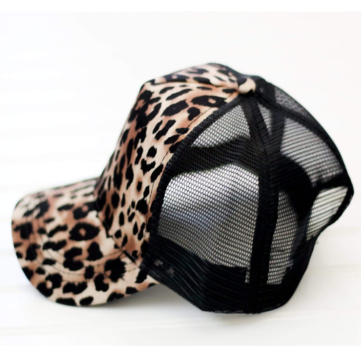 Black Leopard Mesh back trucker style womens snap back baseball hat - 721 Done