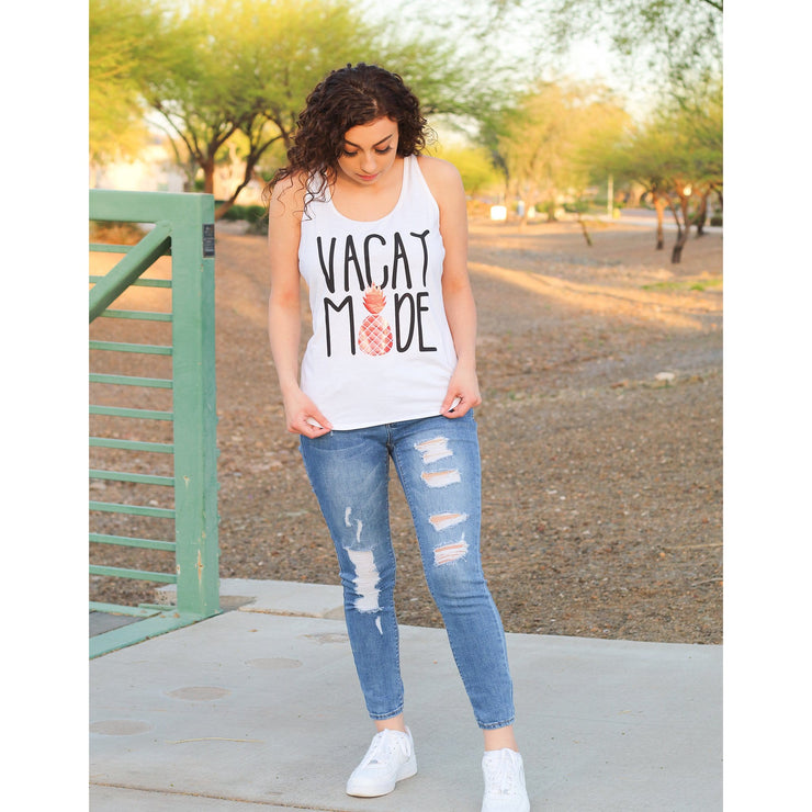 Vacay Mode Racerback White Tank Top | vacation apparel for her|721done