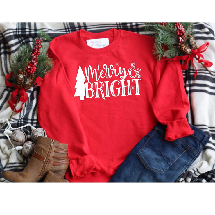 Boyfriend fit Crew neck Merry and bright sweatshirt for holiday time - 721 Done