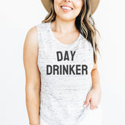 Day Drinker White Marble Muscle Tank Black Lettering