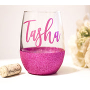 personalized pink rasberry wine glass
