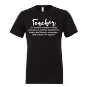 Teacher definition in white on black t shirt