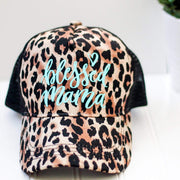 Blessed Mama Leopard snap back trucker hat - Turquoise Mint - Leopard - 721 Done