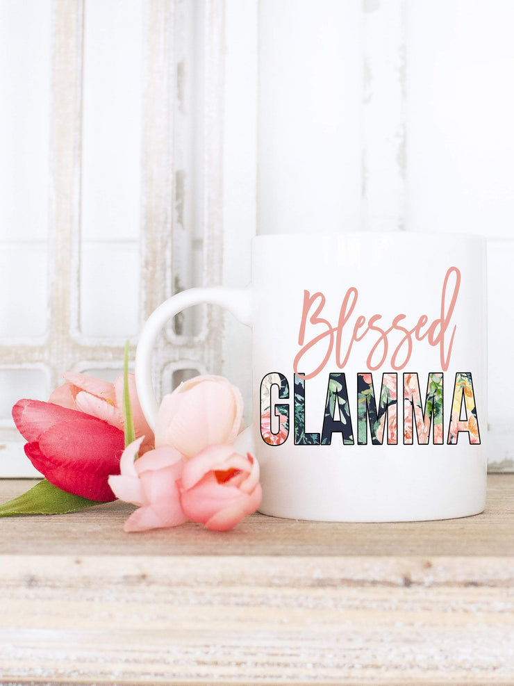Blessed Glamma Coffee Mug with Floral Print Gift for Grandma - 721 Done