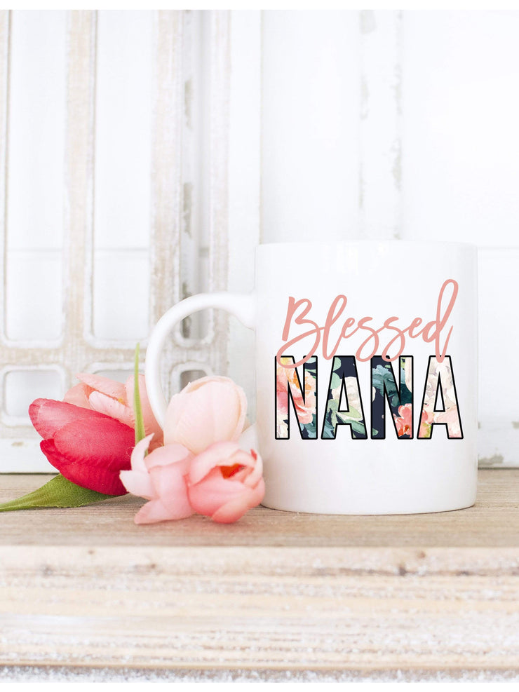 Blessed Nana Floral Print Coffee Mug gift for Grandma | 721 Done - 721 Done