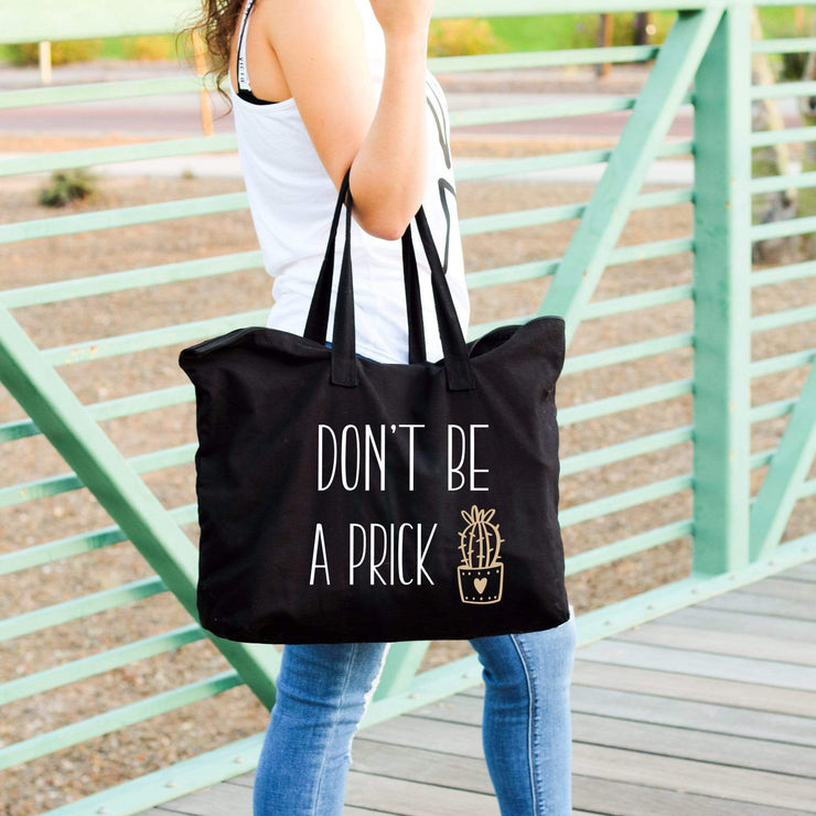 dont be a prick black tote with cactus