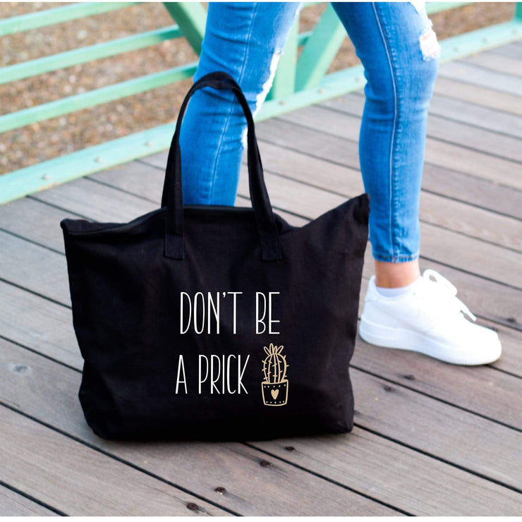 dont be a prick black tote with cactus
