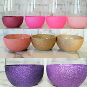 stemless wine glasses glittered in multiple colors