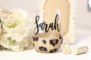Leopard print personalized wine glass with name - leopard - cheetah wine glass - Glitter bridesmaid wine glass - animal print wine tumbler - 721 Done