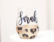 Leopard print personalized wine glass with name - leopard - cheetah wine glass - Glitter bridesmaid wine glass - animal print wine tumbler - 721 Done