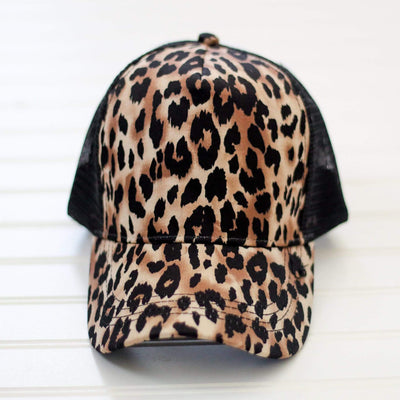 Black Leopard Mesh back trucker style womens snap back baseball hat - 721 Done