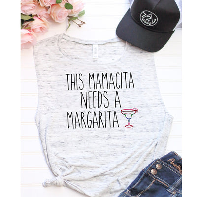 This mamacita needs a margarita sleeveless muscle tank top for women